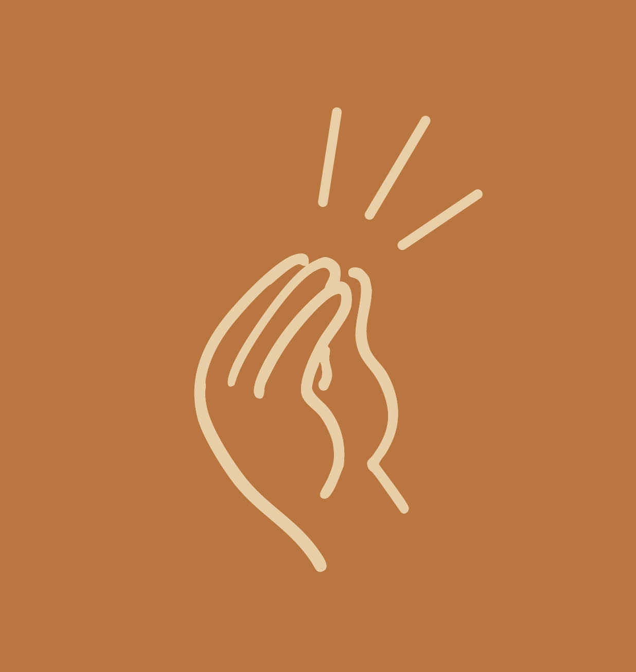 Weißes Logo mit stilisierter Palme auf orangefarbenem Hintergrund.